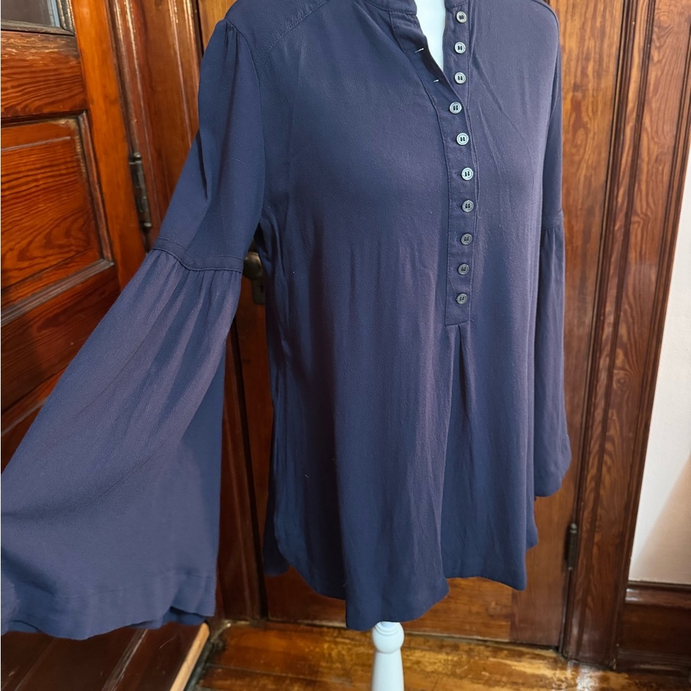 Free People Navy Button-Front Tunic - Picture 3 of 4